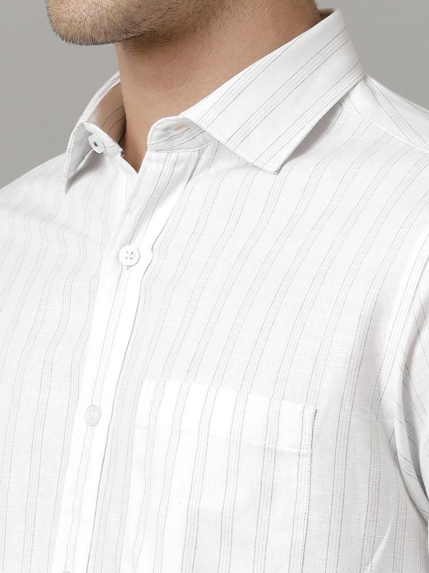 Linen Club Blue Linen Contemporary Fit Striped Shirt