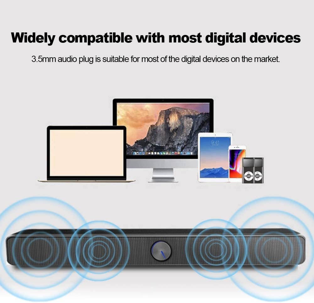 Docooler 3.5mm Audio Input USB Wired Computer Speaker Slender SoundBar Stereo Subwoofer Powerful Music Player Bass Surround Sound Box for Mult Devices