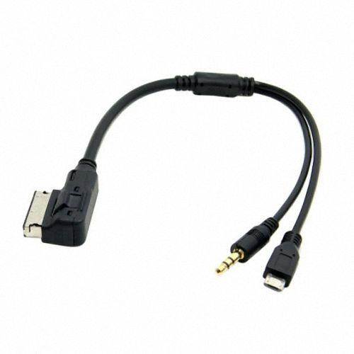 Cablecc Media In AMI MDI to Stereo 3.5mm Audio & Micro USB Aux Adapter Cable For Car VW AUDI 2014 A4 A6 Q5 Q7