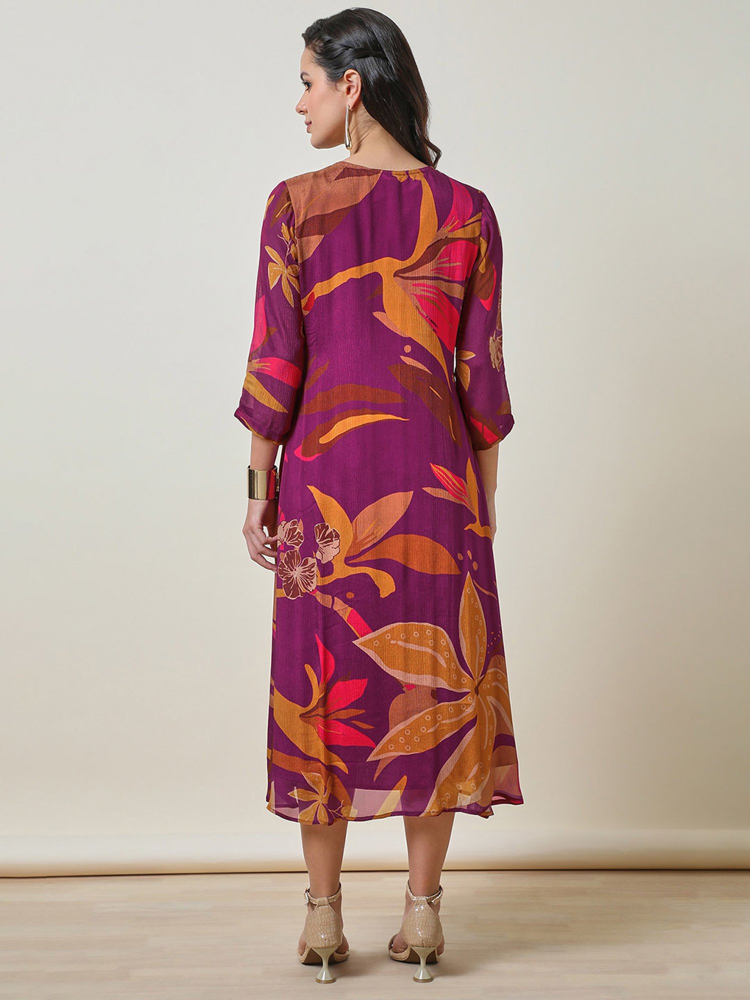 Saffron Threads Black Cotton Floral Print Ethnic Dress