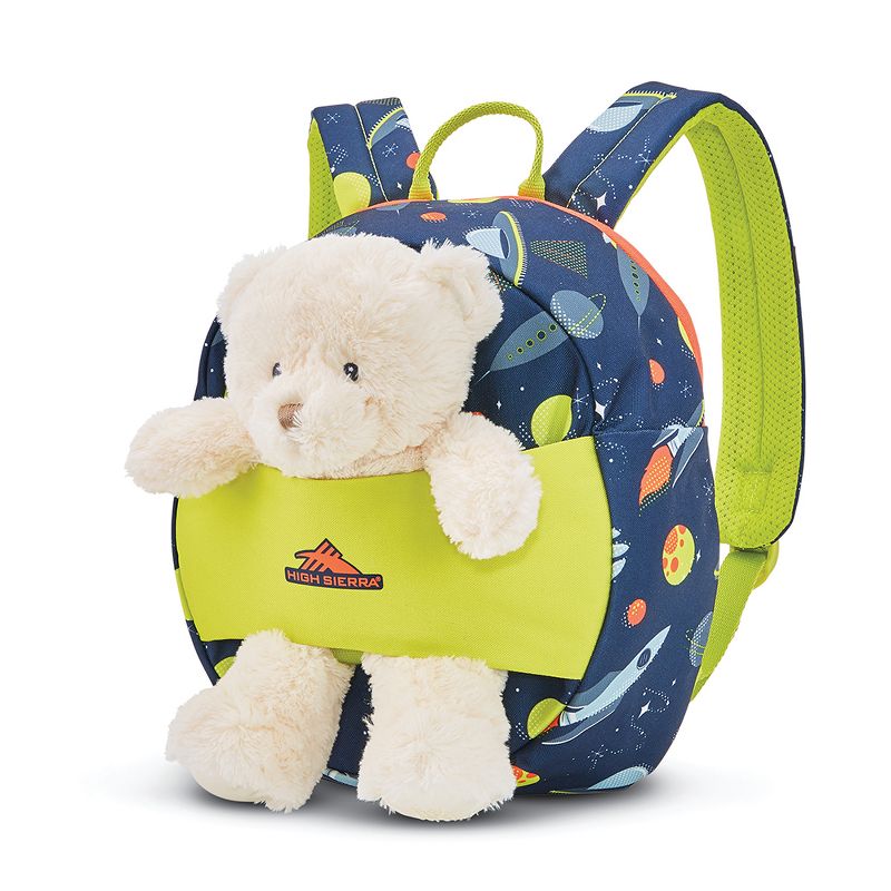 High Sierra Teddy Buddy 2 Piece Luggage Set with Wheels on Hard Rolling Suitcase & Carry Backpack Bag for Boy or Girl Toddler Kids Travel, Navy