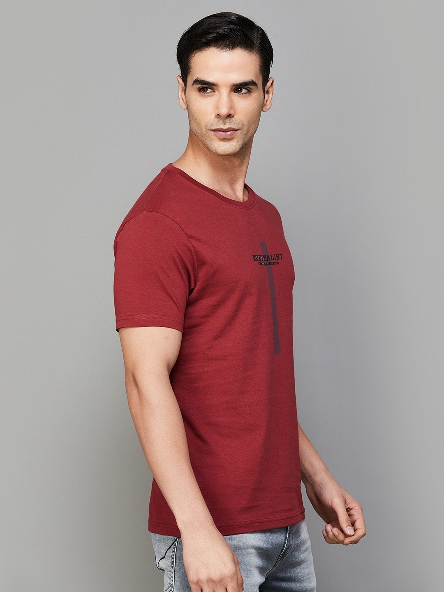 BOSSINI Wine Cotton Regular Fit Printed T-Shirt