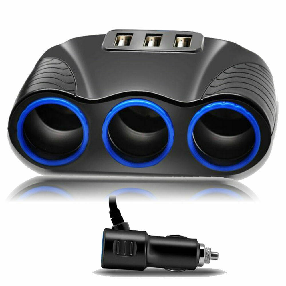 3 way Cigarette Lighter Socket Splitter 12V Three USB Charger Power Adapter Car