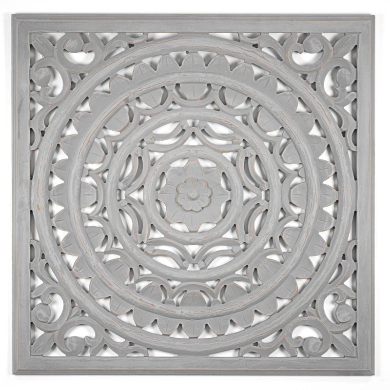 Carved Wood Floral Medallion Wall Art Gray - Crystal Art Gallery