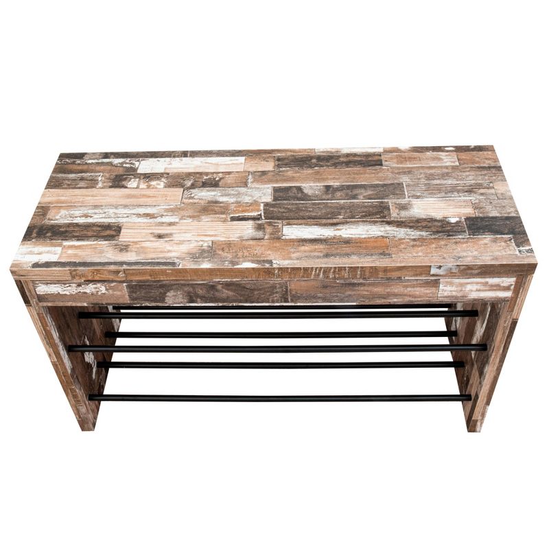 Industrial Shoe Bench with Metal Storage Racks Distressed Wood - Danya B.