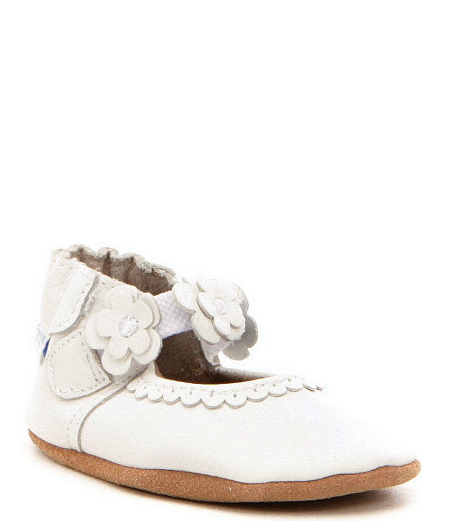 Robeez Baby Girls' Newborn-18 Months Claire Flower Detail Mary Jane Soft Sole Crib Shoes