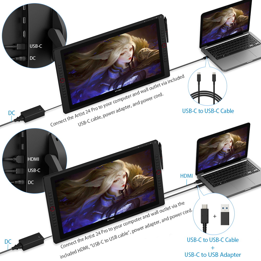 XP-PEN Artist24 Pro Drawing Monitor 24 Inch Pen Display Graphic Monitor QHD 2K Monitor with Two Red Dial Wheels and 20 Express Keys Battery-Free Stylus Tilt Supported 90% Adobe RGB