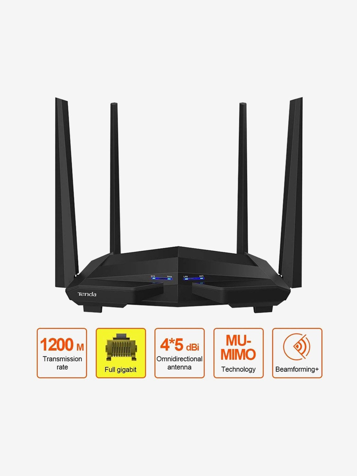 Tenda AC10 AC1200 1200Mbps Smart Dual Band Gigabit WiFi Router (Black)