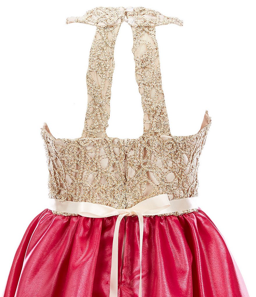 Rare Editions Big Girls 7-16 Halter-Neck Embroidered/Mikado Hi-Low Dress