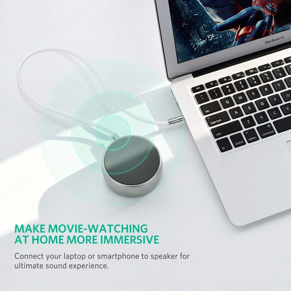 UGREEN 3.5mm Auxiliary Audio Jack to Jack cable 90 Degree Right Angle for Apple iPhone, iPod, iPad, Samsung, Smartphones, Tablets and Speakers,24K Gold Plated Male to Male