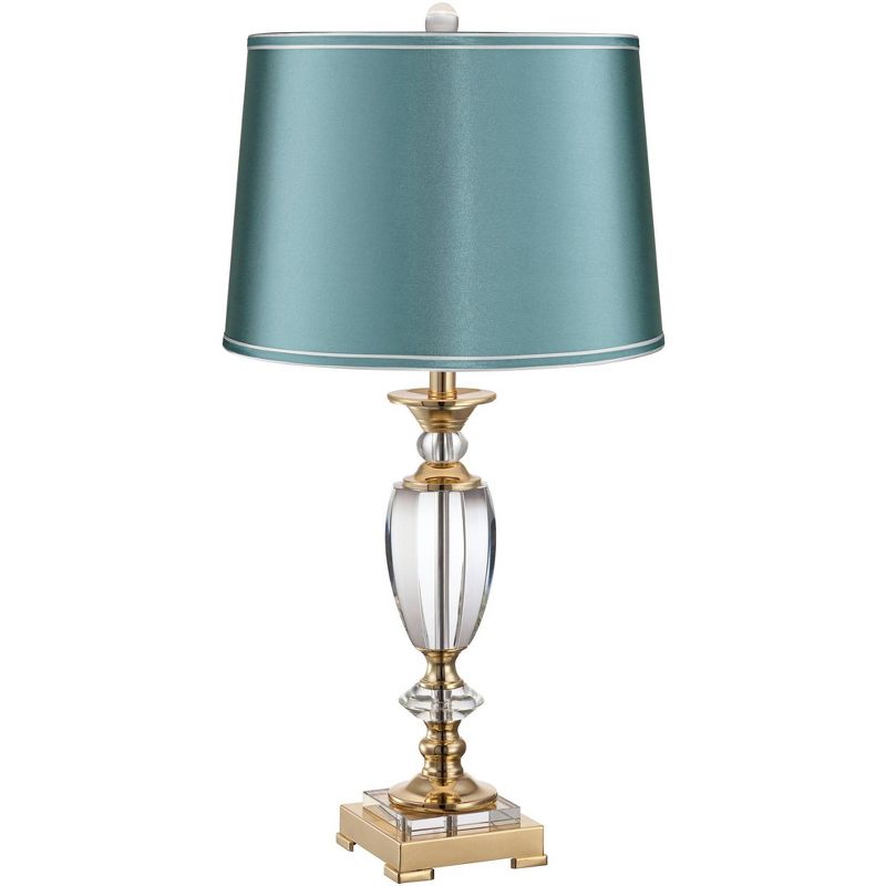 Vienna Full Spectrum European Style Table Lamp Brass Faceted Clear Crystal Urn Teal Hardback Shade for Living Room Bedroom Bedside