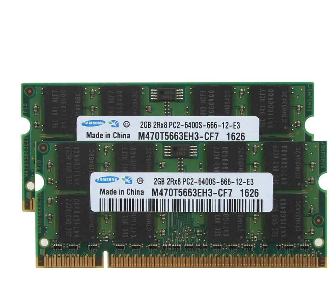 4GB 2x 2GB DDR2 PC2-6400S 800MHz 1.8V CL6 Laptop Memory SODIMM For Samsung M470T5663EH3-CF7