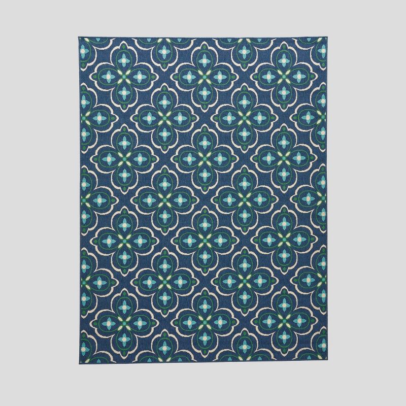 7'10" x 10' Camelia Medallion Outdoor Rug Blue/Green - Christopher Knight Home
