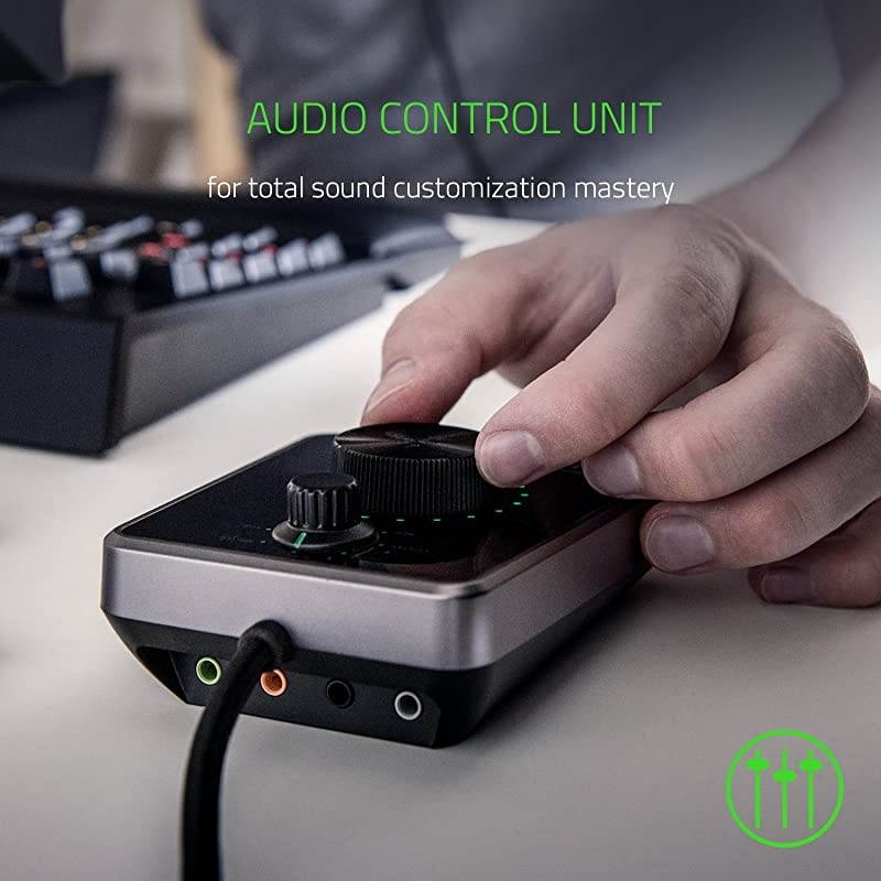 Tiamat 71 v2 Gaming Headset Dual Subwoofers Audio Control Unit Rotatable Boom Mic Works with PC Classic Black