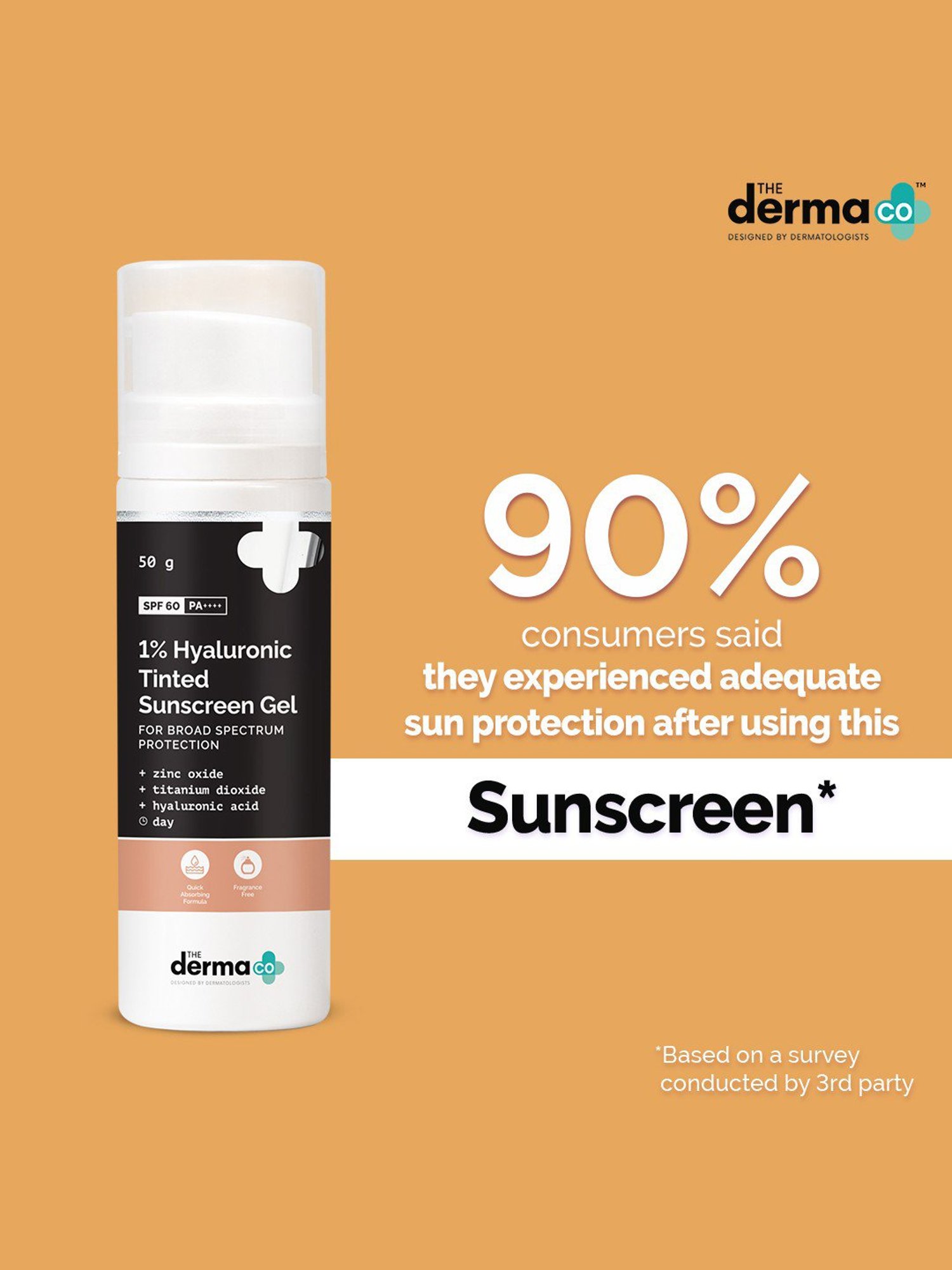 The Derma Co 1% Hyaluronic Tinted Sunscreen Gel with SPF 50 PA++++ - 50 gm