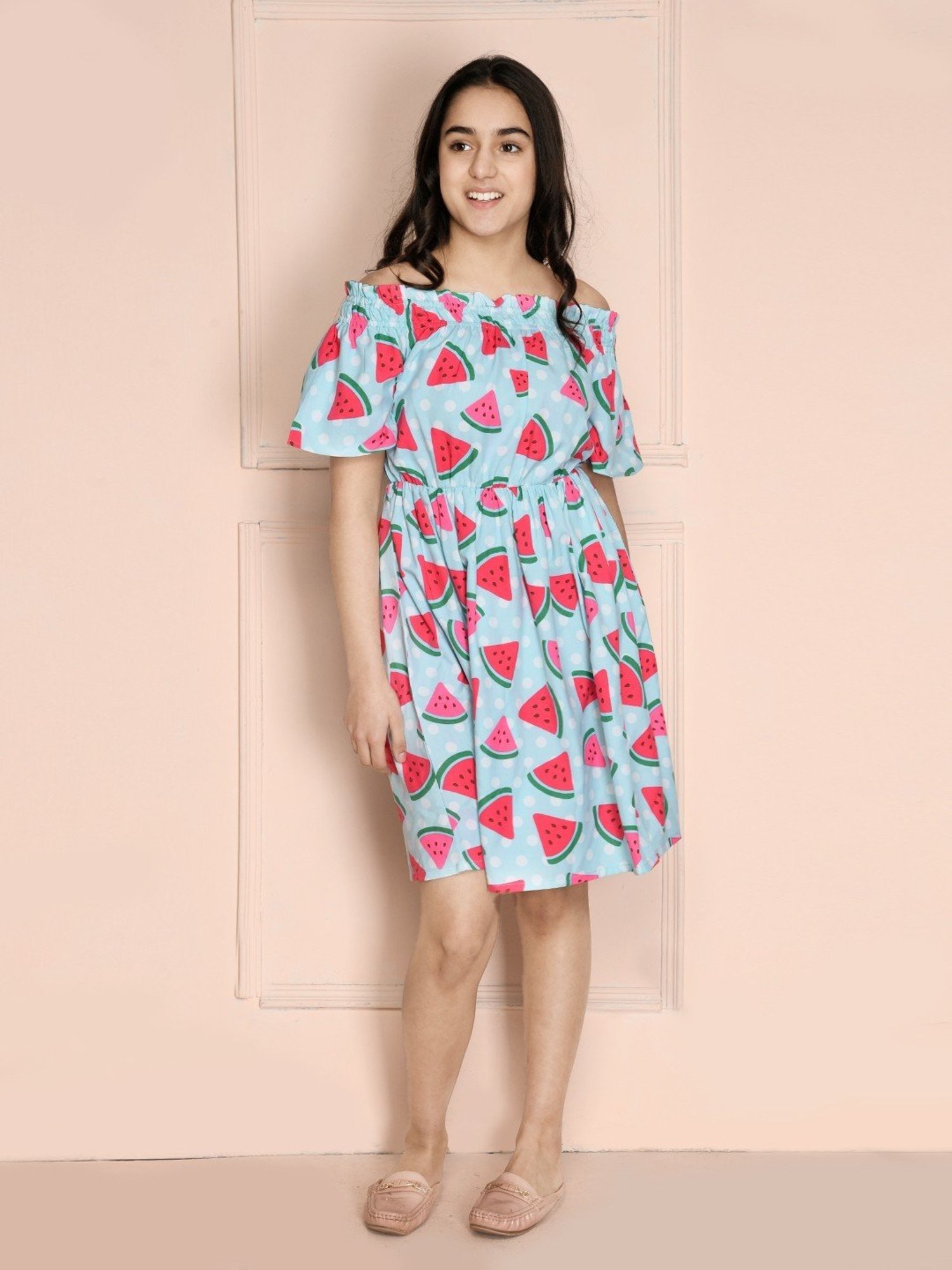 LilPicks Kids Blue & Red Printed Dress