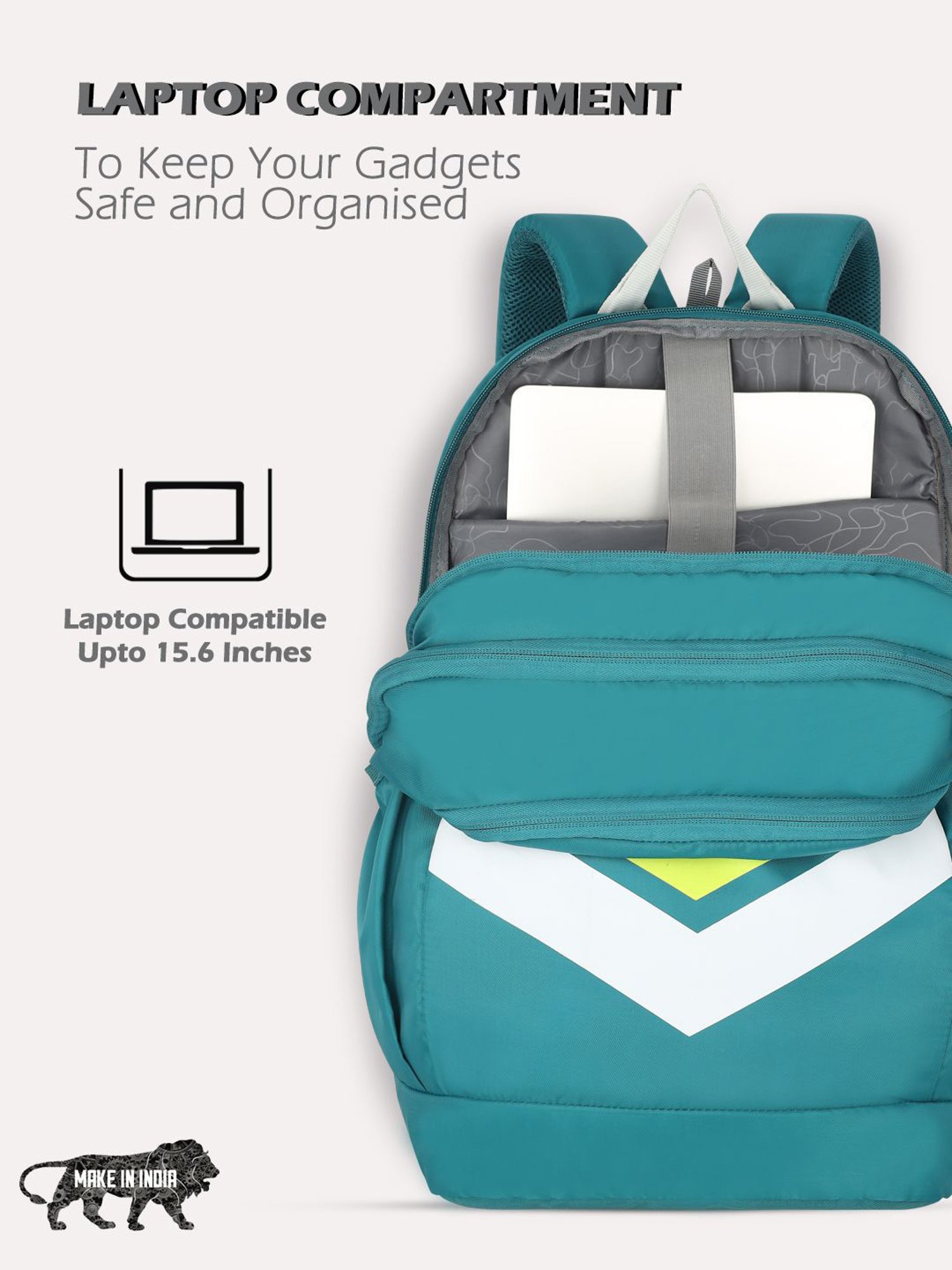 Lavie Sport Chevron 33L College Laptop Backpack with Rain cover For Boys & Girls|Men & Women (Teal)