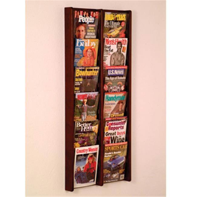 Wooden Mallet Books Newpaper Magazine Holders Stances 12 Pocket Wall Display Rack 2"x6" Mahogany