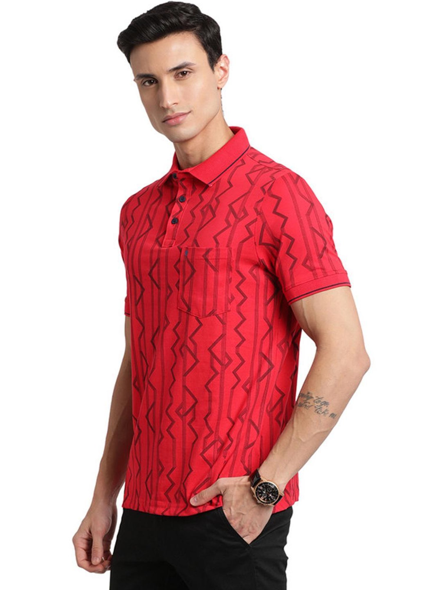 Turtle Pink Slim Fit Printed Polo T-Shirts