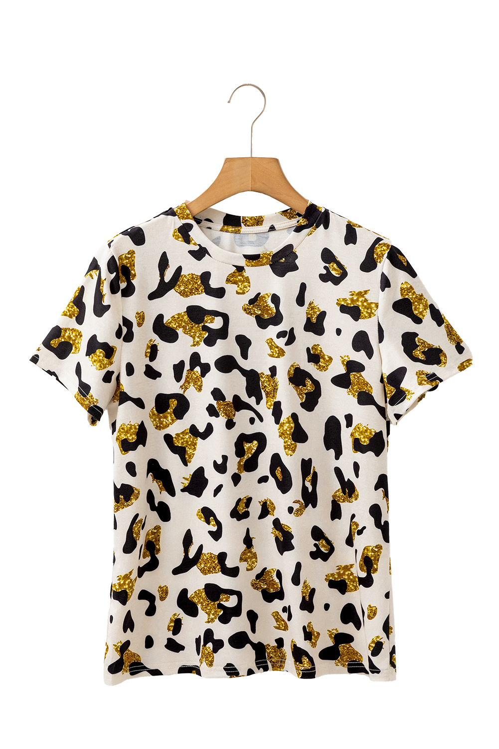 Red Cheetah Print Casual Short Sleeve Crew Neck T Shirt