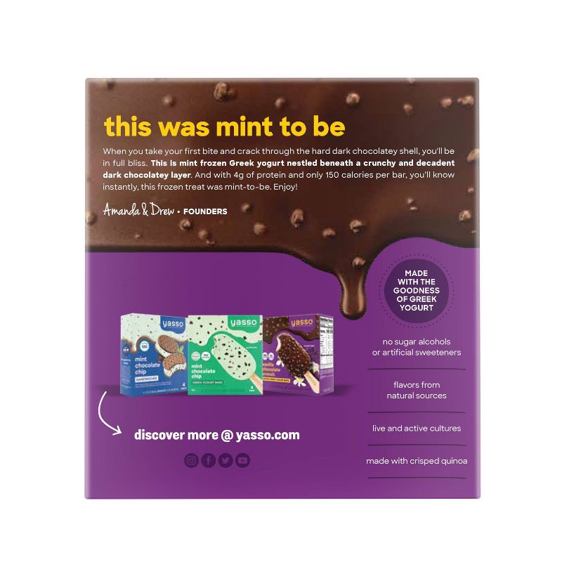 Yasso Frozen Greek Yogurt Indulgent Mint Dark Chocolate Crunch - 4ct