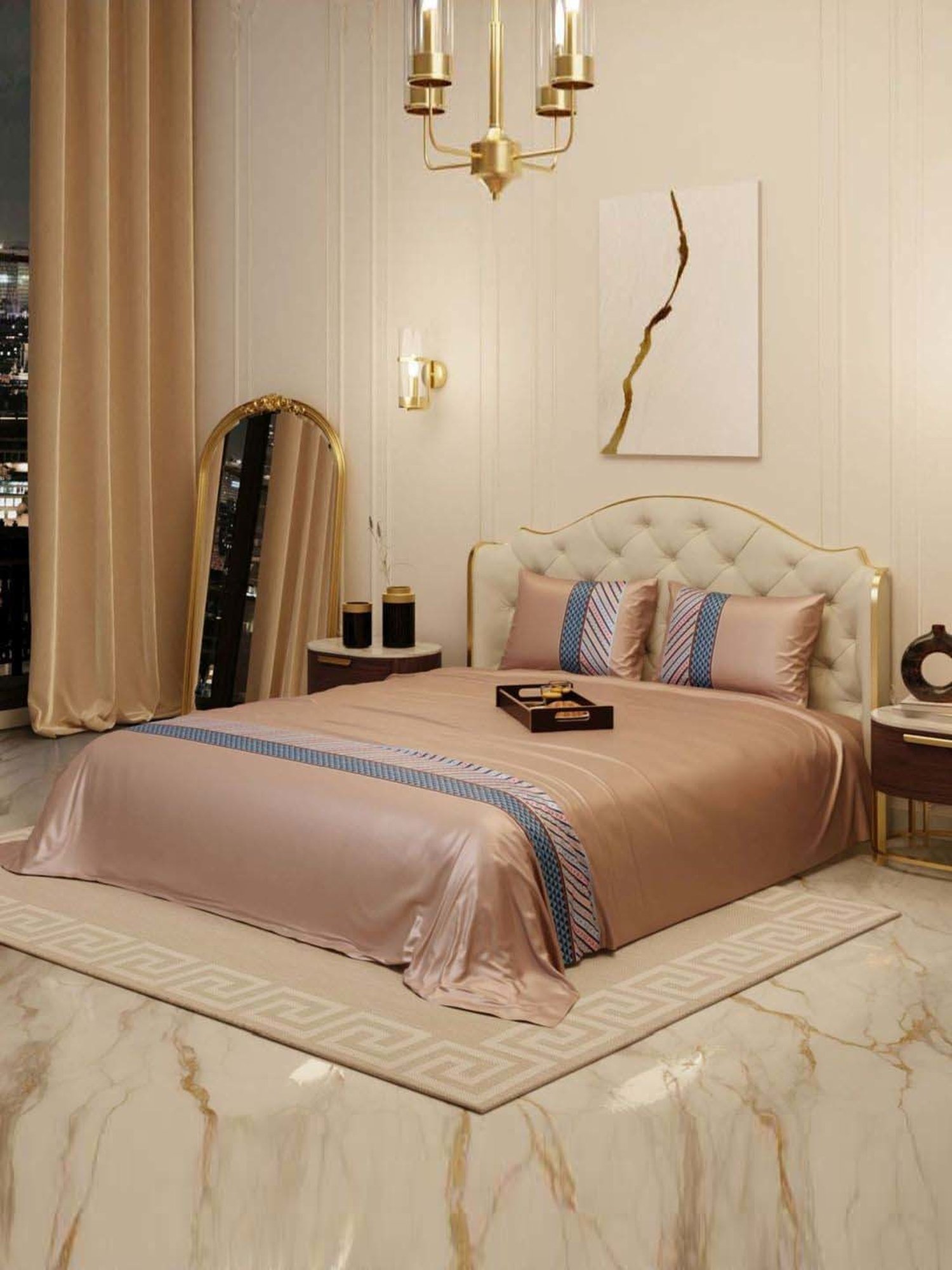 Stoa Paris Black Polyester 300 TC Chateau Charisma Double Bed Sheet With 2 Pillow Covers