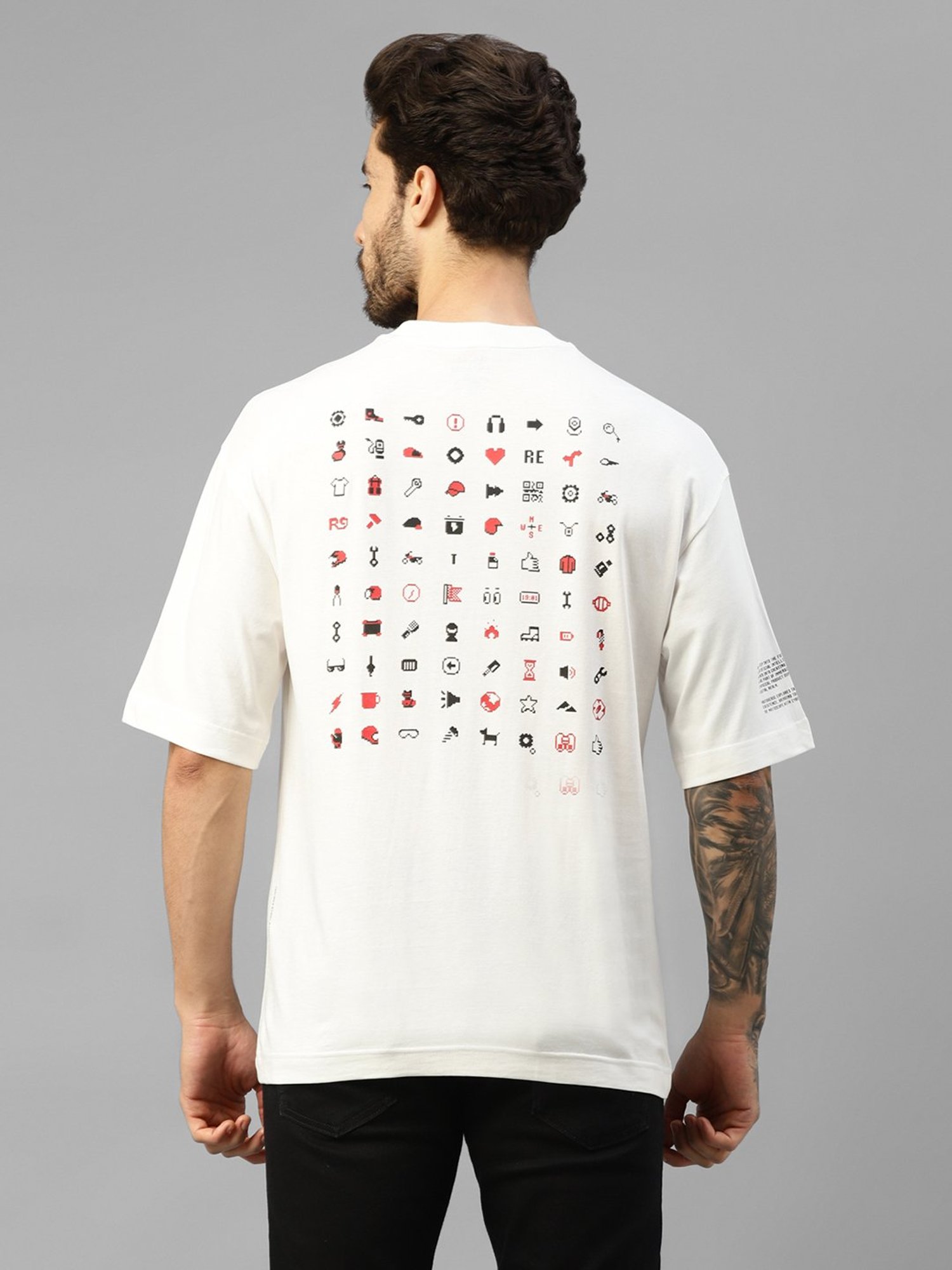 Royal Enfield Moto Emoji White Regular Fit Printed Oversized Crew T-Shirt