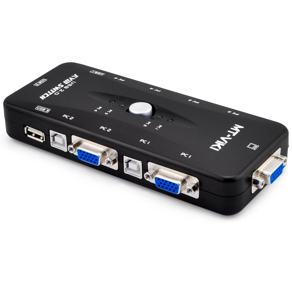 iKKEGOL USB 2.0 4-Port Monitor VGA SVGA KVM Switch Box + 4 KVM Cables for PC Keyboard Mouse - Black