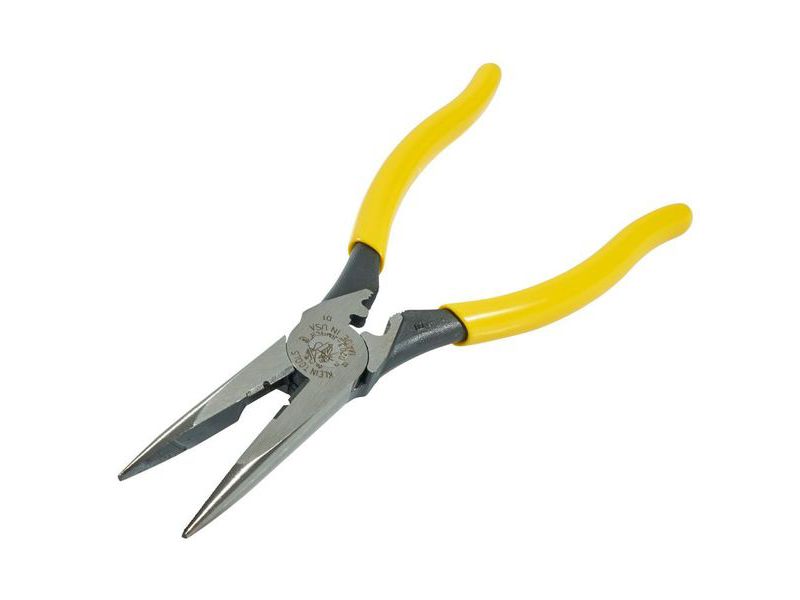 KLEIN TOOLS D203-8NCR Pliers, Long Nose Side Cutters, Strip/Crimp 8-Inch
