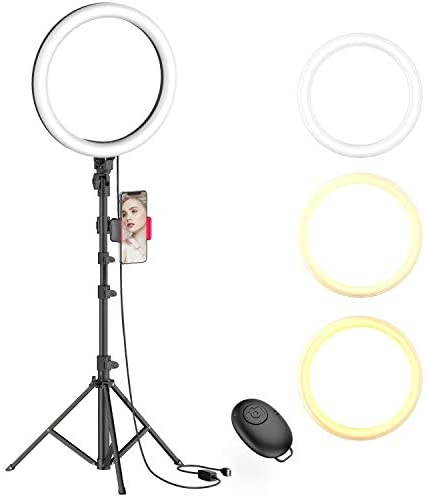 Roll over image to zoom in
10" Selfie Ring Light with Tripod Stand & Phone Holder for Live Stream/Makeup, Dimmable Led Camera Beauty Ringlight for YouTube TikTok/Photography Compatible for iPhone and
