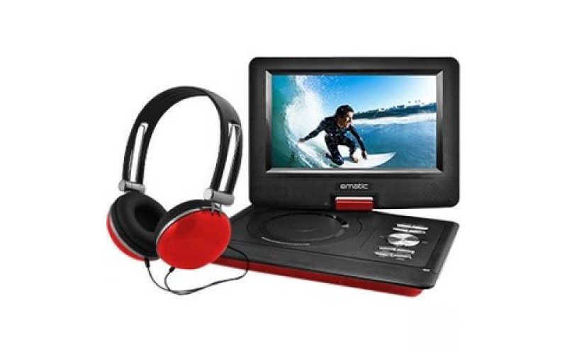 Ematic EPD116 Portable DVD Player - 10" Display - 1024 x 600 - Red - DVD-R, CD-R - DVD Video, Video CD, MP4, DivX - CD-DA, MP3