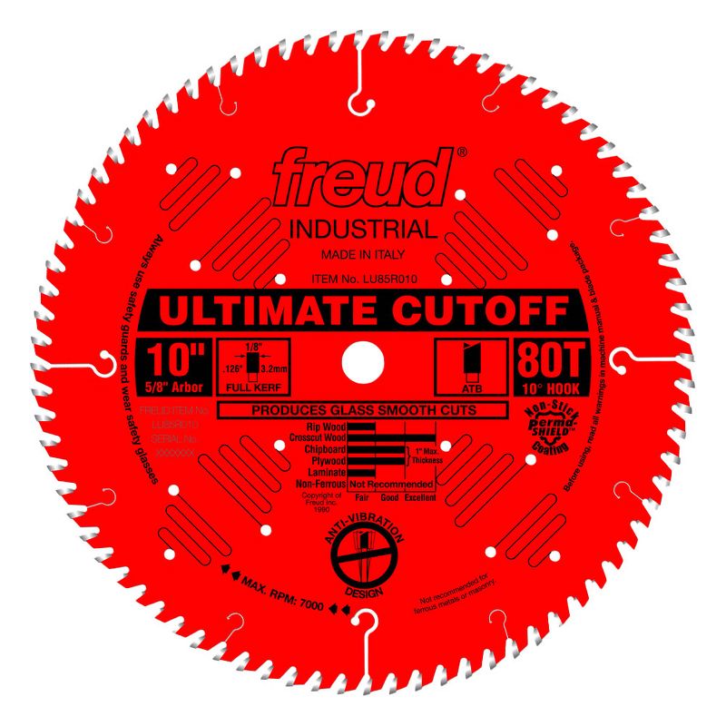 Freud LU85R010 10 Inch 80 Teeth Ultimate Cut Off Crosscutting Wood Saw Blade with Unique Side Grind and No Stabilizers Required