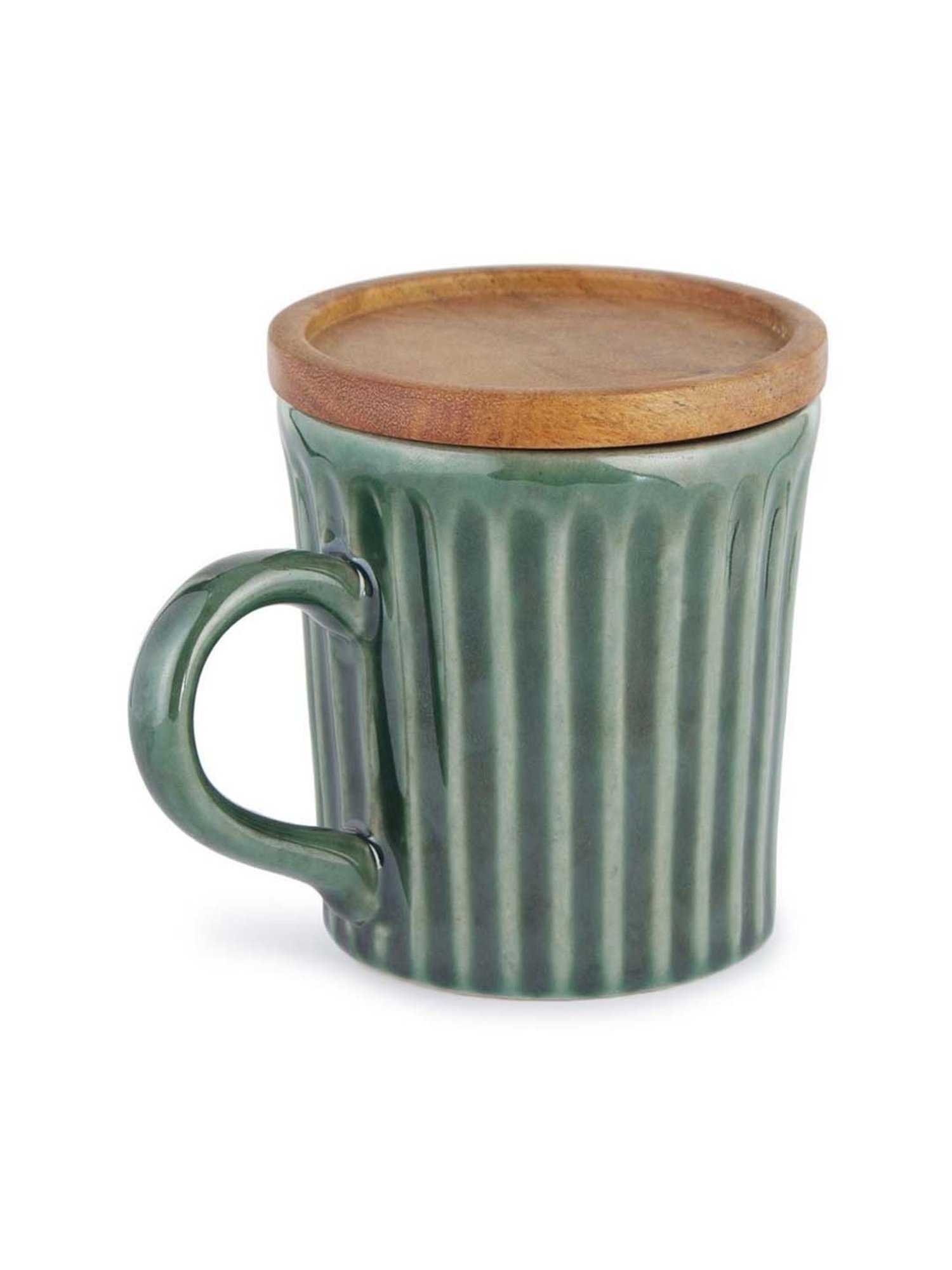 Fabindia Ashvath Green Ceramic Mug With Lid (200 ML)