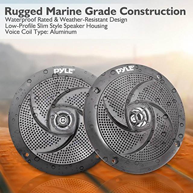 Pyle Marine Waterproof Speakers 6.5? - Low Profile Slim Style Wakeboard Tower and Weather Resistant Outdoor Audio Stereo Sound System with LED Lights and 240 Watt Power - 1 Pair in Black - PLMRS63BL