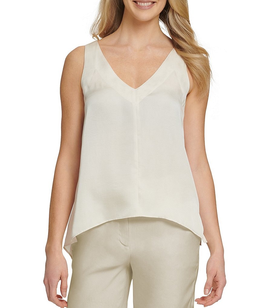 DKNY Topstiched Washer Satin Tank