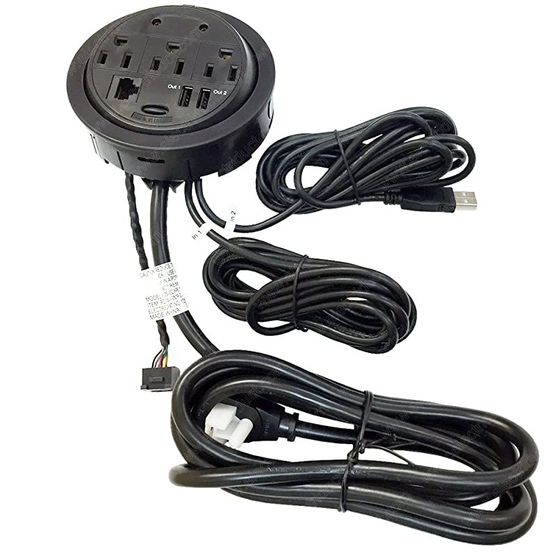 Tap Grommet with Hidden Center w 3 2 USB 1 Cat5E Black