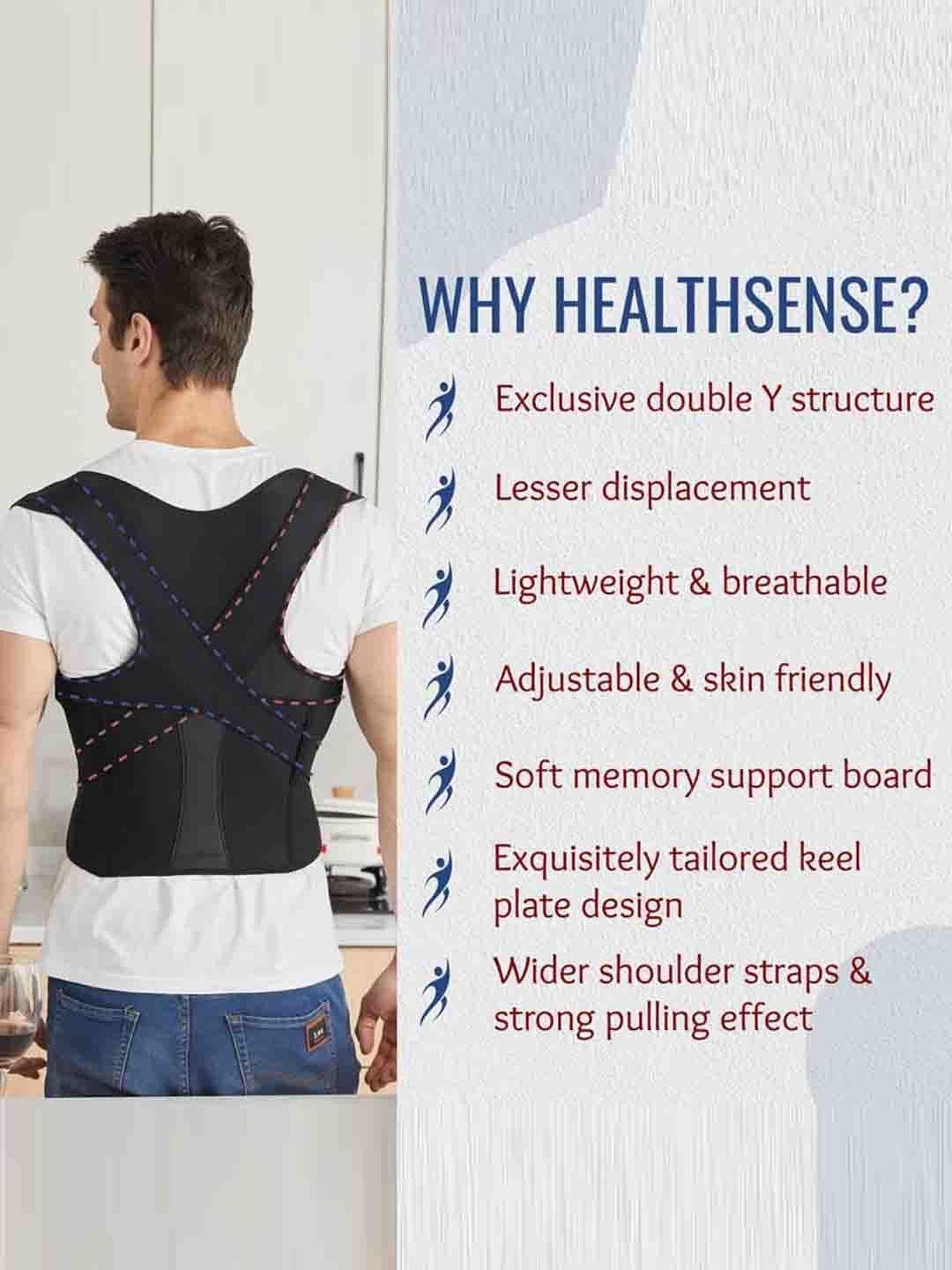 HealthSense Posture Corrector for Men, Back Pain Relief with Back Support Belt (Small) - Black