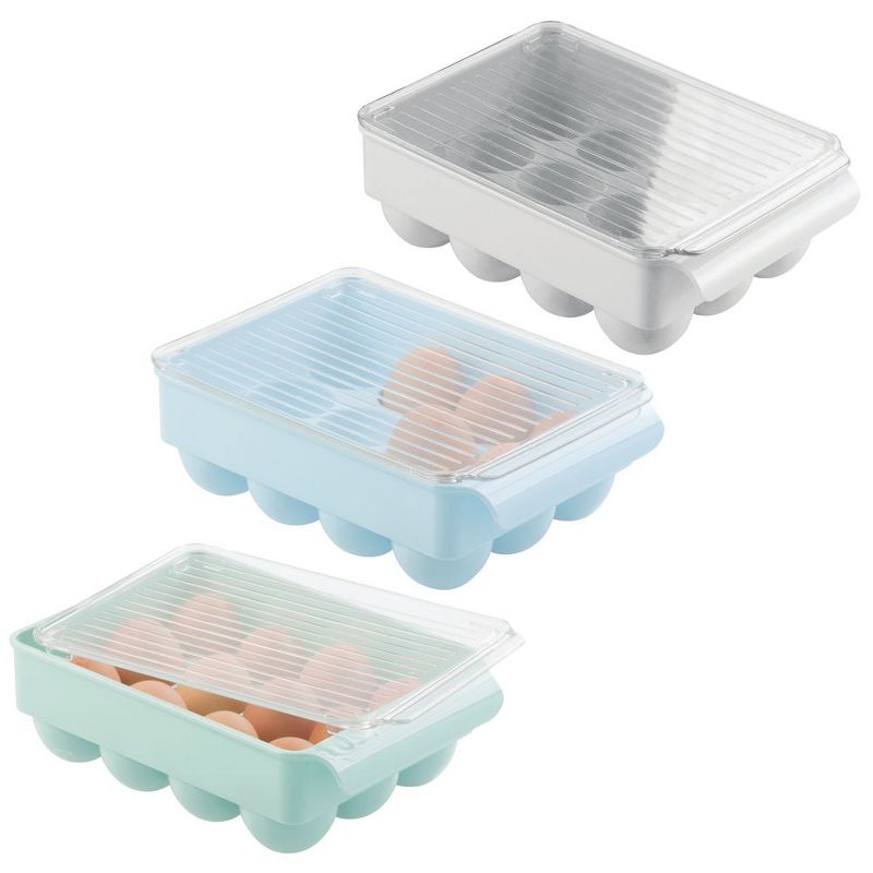 mDesign Stackable Egg Tray Holder Container, Set of 3 - Gray/Green/Blue