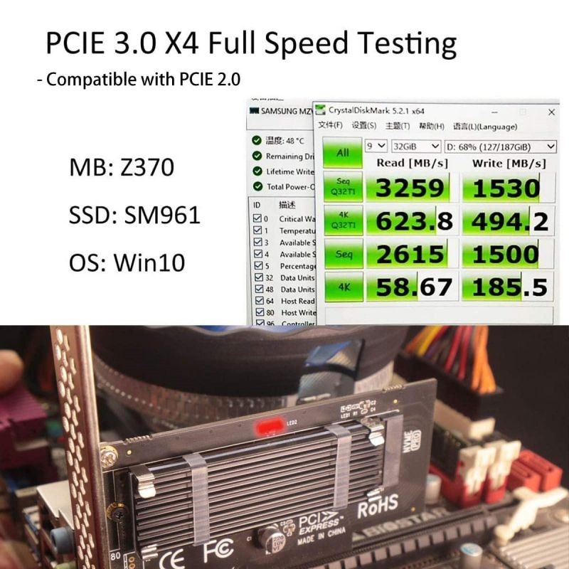 GLOTRENDS M.2 PCIe 4.0 Adapter with 3mm Thick M.2 Heatsink for M.2 PCIe SSD (NVMe and AHCI), PCI-E GEN4 Full Speed, Desktop PC Installation