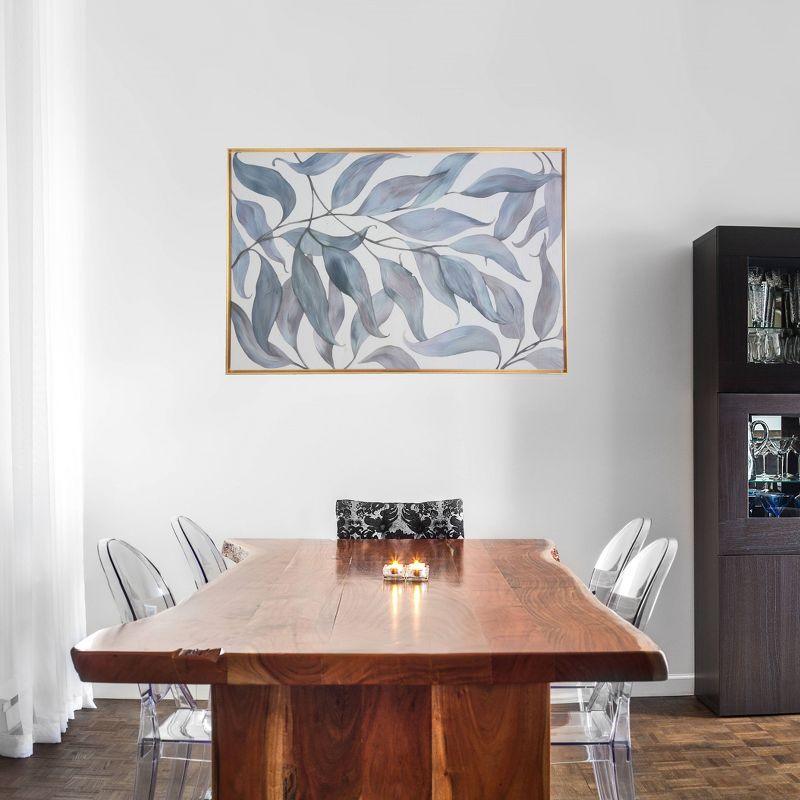 24" x 36" Leaves Floating Framed Wall Canvas Blue - Gallery 57