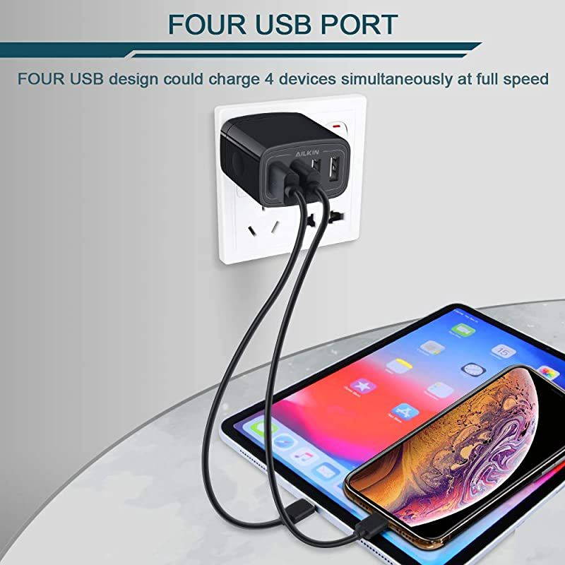 Wall Charger USB Charger Adapter  48A 4Multi Port Fast Charging Station Power Base Block Plug Cube Brick for Phone 11Pro MaxXRXS MAX87 Plus Samsung A10eNote 10+S10 Kindle Fire USB Plug