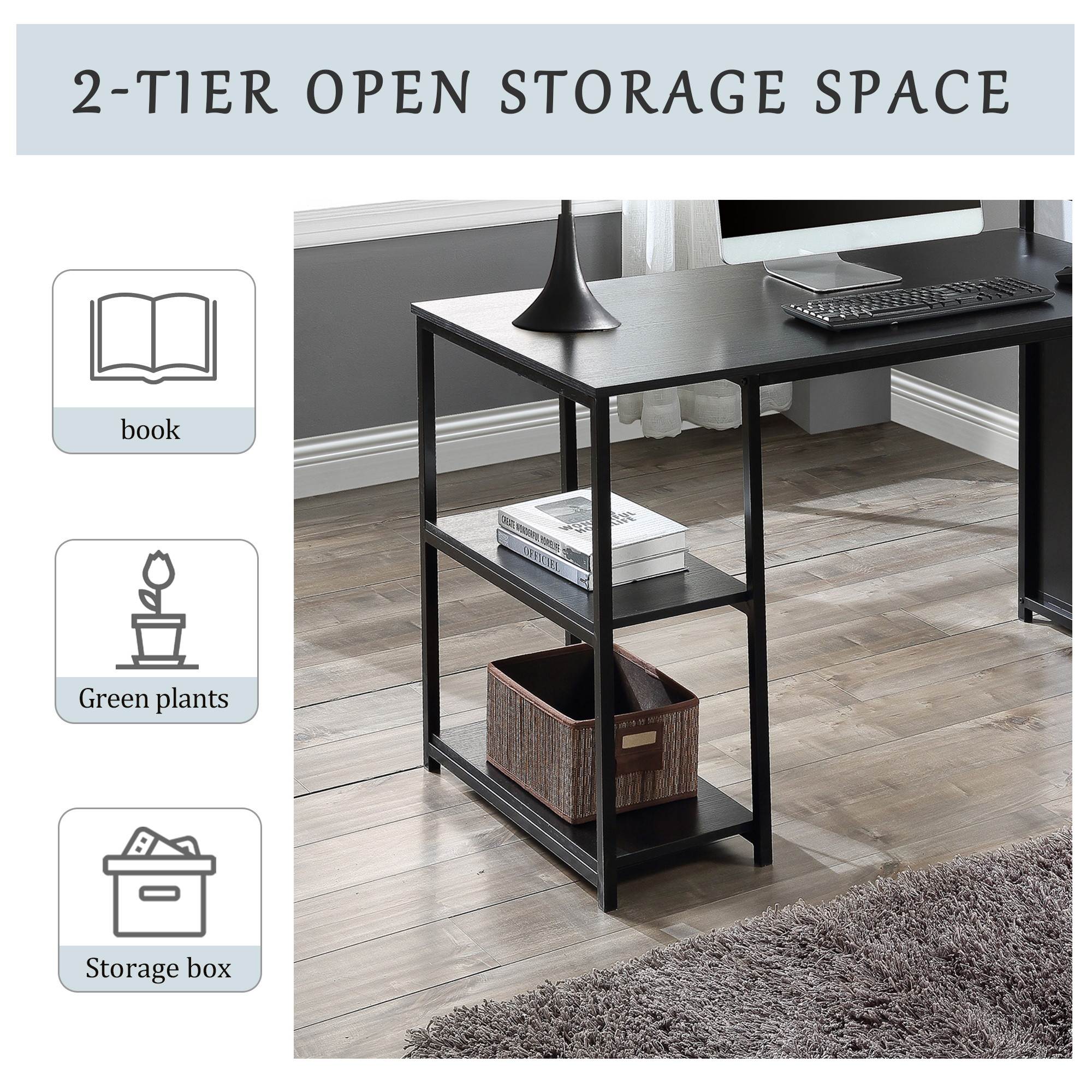 Home Office Computer Desk Writing PC Table Gaming Desk with Storage Shelf CPU storage space and Printer Stand Space Saving Design