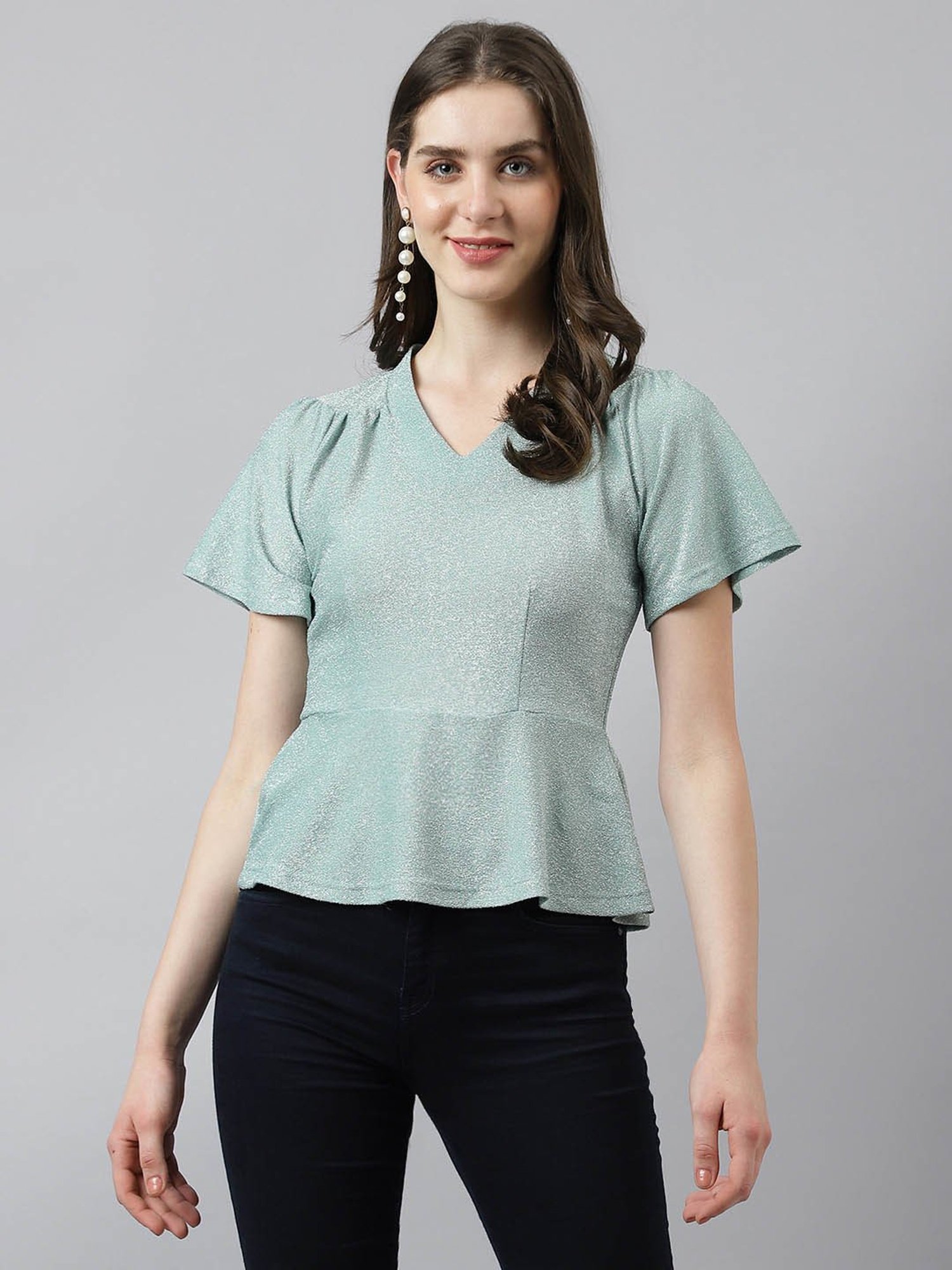 Latin Quarters Sage Green Textured Peplum Top