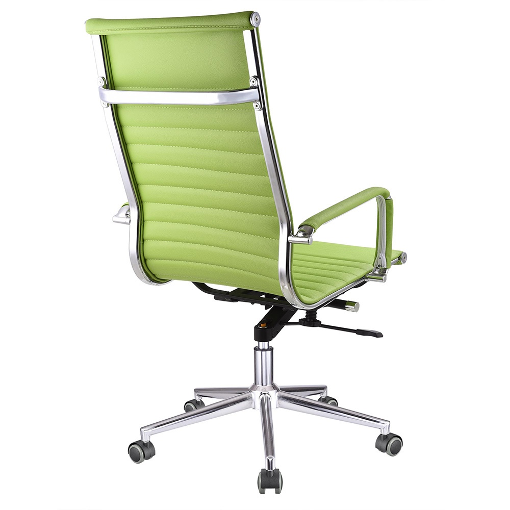 High Back PU Leather Ribbed Office Chair Contemporary Executive Computer Desk Green