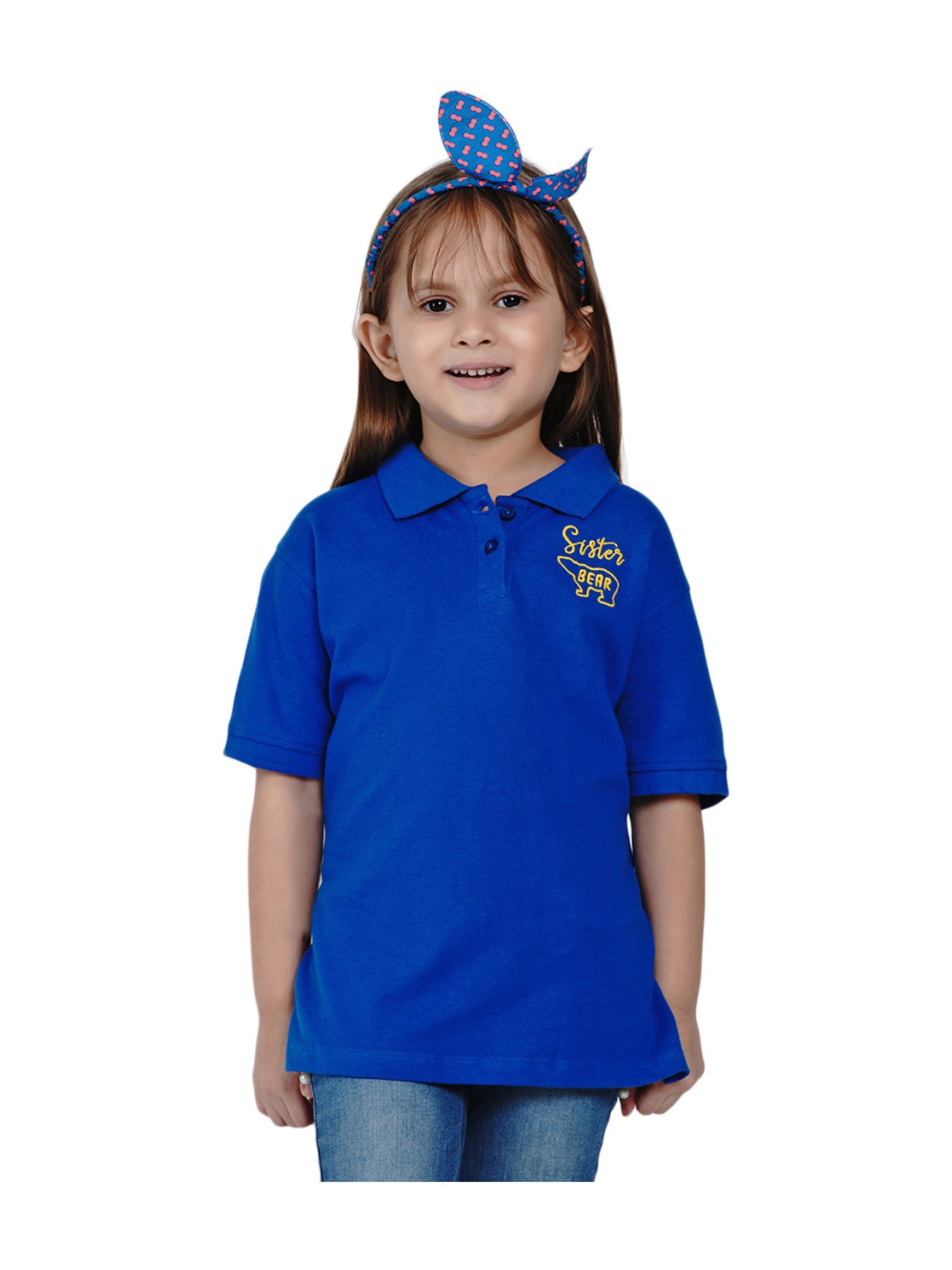 Berrytree Organic Kids Blue Cotton Sister Bear Polo T-Shirt