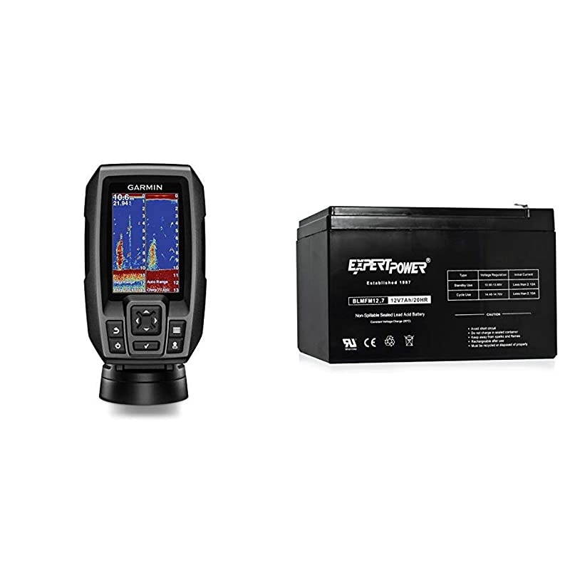 Striker 4 with Transducer, 3.5" GPS Fishfinder with Chirp Traditional Transducer Bundle with ExpertPower 12V 7 Amp EXP1270 Rechargeable Lead Acid Battery