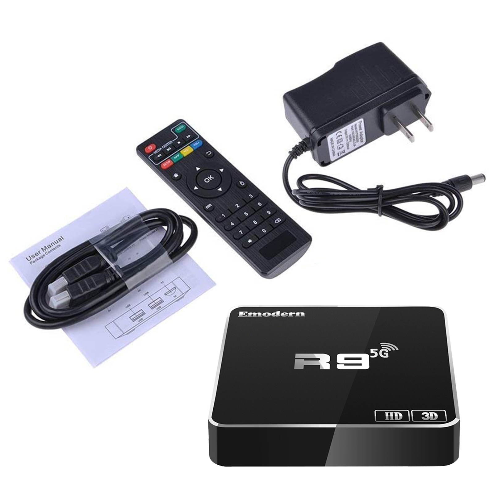 R9 4K Media Player TV Box Android 9.0 with Remote Control 2.4G/5G WiFi Digital TV Box Player Amlogic S905W Quad Core ARM Cortex A53 TV Set Top Box Support 4K 3D Media Player Support HD/AV/Optical Out