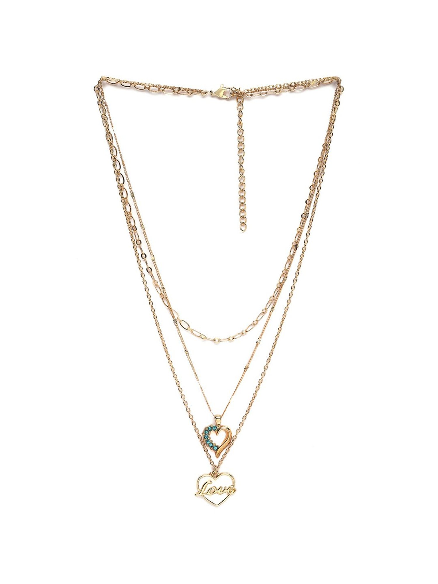 Karatcart Golden Love & Heart Shape Multicharm Multilayered Chain Women