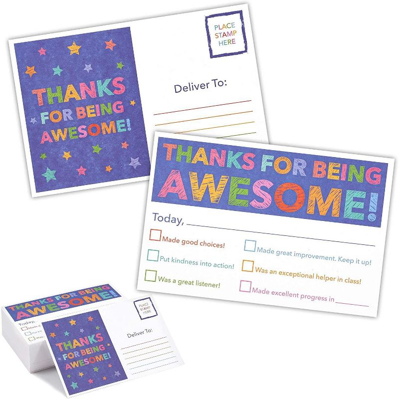 100-Pack Student Motivational Teachers Postcards, Thanks for Being Awesome to Brighten Kids, 4x6