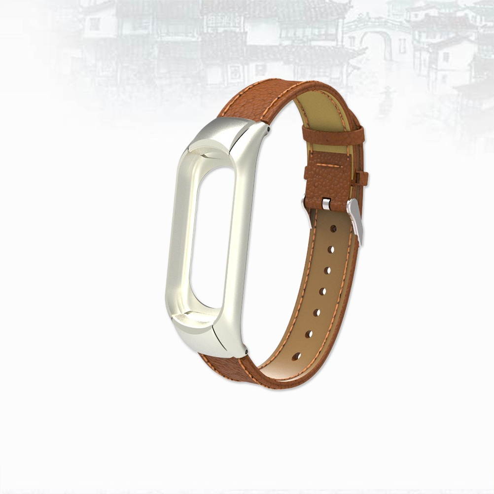 Fashion Casual Lichee Pattern Replacement Leather Strap for Xiaomi Mi Band 3 (Black)